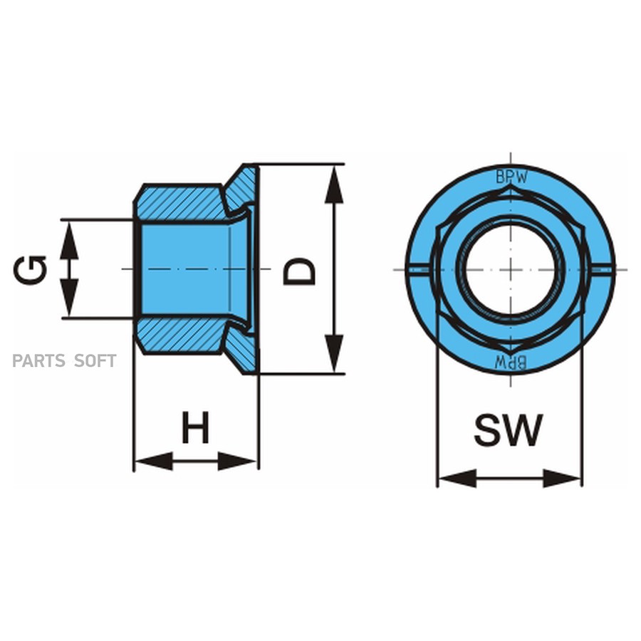 Гайка колесная BPW / с юбкой _ M22*1.5 -SW32 _ 27H /  0526054100