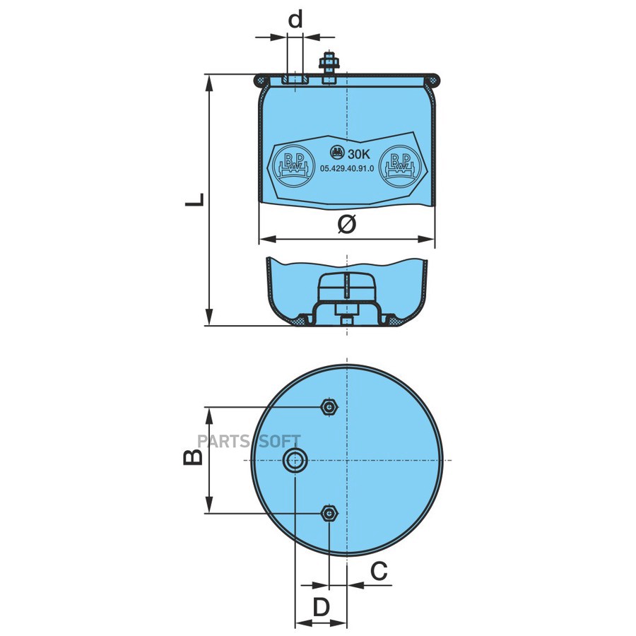$ Пневморессора BPW30K / 940MB . без стакана /  0542940910