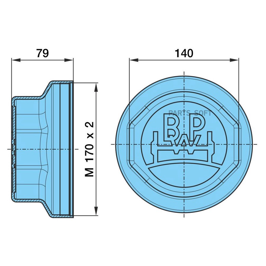 $ Крышка ступицы BPW 16T (new) M 170 x 2 / H 79 / SW 140 (внутренняя резьба)