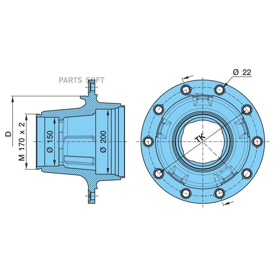$ Ступица BPW HZF 16010 L M 170 x 2 наружн. резьба (=09.801.09.54.0)